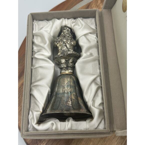Vintage 1999 Living Quarters Santa Metal Bell & Crystal Bell Boxed Set Holiday - Picture 2 of 10